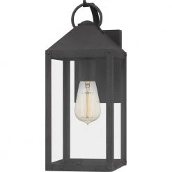 Thorpe 6 in. 1-Light Mottled Black Outdoor Wall Lantern Sconce with Clear Tempered Glass by Quoizel