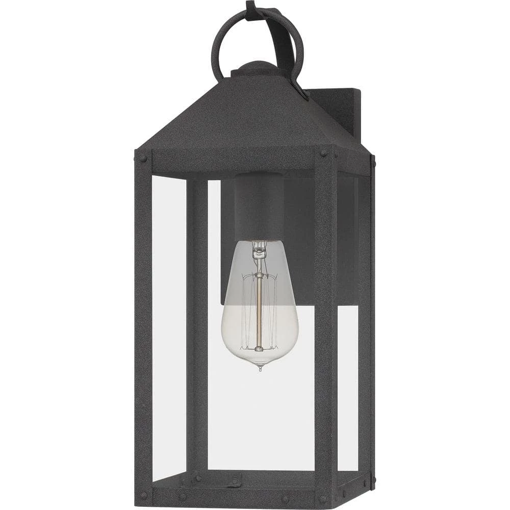 Thorpe 6 in. 1-Light Mottled Black Outdoor Wall Lantern Sconce with Clear Tempered Glass by Quoizel 7 Thorpe 6 in. 1-Light Mottled Black Outdoor Wall Lantern Sconce with Clear Tempered Glass by Quoizel - Image 5