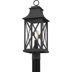 Ellerbee 8.5 in. 1-Light Mottled Black Outdoor Post Light Kit with Clear Seeded Glass by Quoizel -Quoizel Sales mottled black quoizel post light sets elb9009mb 1f 1000