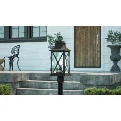 Ellerbee 8.5 in. 1-Light Mottled Black Outdoor Post Light Kit with Clear Seeded Glass by Quoizel -Quoizel Sales mottled black quoizel post light sets elb9009mb 40 1000