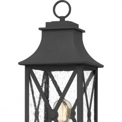 Ellerbee 8.5 in. 1-Light Mottled Black Outdoor Post Light Kit with Clear Seeded Glass by Quoizel -Quoizel Sales mottled black quoizel post light sets elb9009mb 44 1000