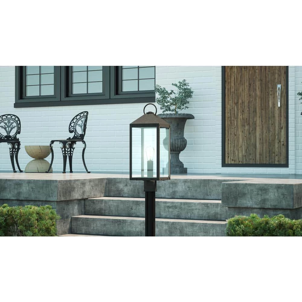 Thorpe 8 in. 1-Light Mottled Black Outdoor Post Light Kit with Clear Tempered Glass by Quoizel 5 Thorpe 8 in. 1-Light Mottled Black Outdoor Post Light Kit with Clear Tempered Glass by Quoizel - Image 3