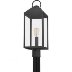Thorpe 8 in. 1-Light Mottled Black Outdoor Post Light Kit with Clear Tempered Glass by Quoizel 18 Thorpe 8 in. 1-Light Mottled Black Outdoor Post Light Kit with Clear Tempered Glass by Quoizel -Quoizel Sales mottled black quoizel post light sets tpe9008mb 44 1000