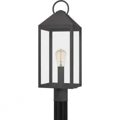 Thorpe 8 in. 1-Light Mottled Black Outdoor Post Light Kit with Clear Tempered Glass by Quoizel