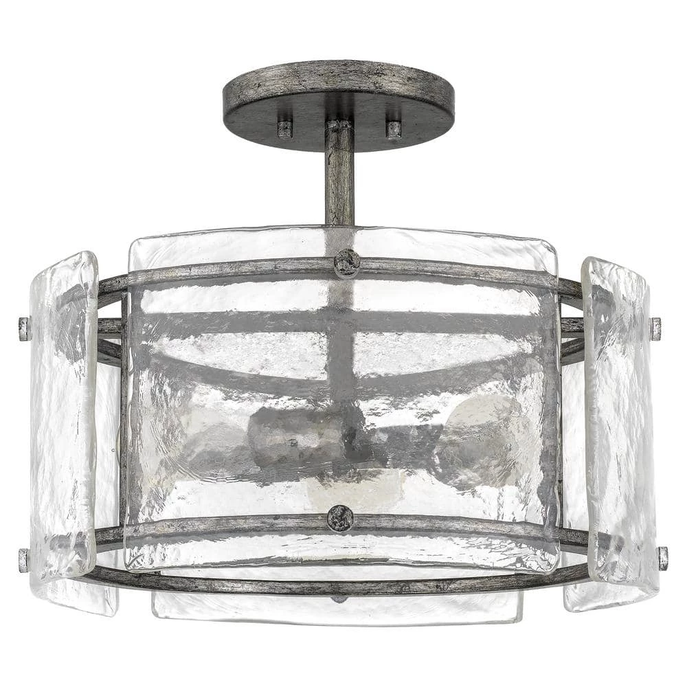 Fortress 12.75 in. 3-Light Mottled Silver Semi-Flush Mount by Quoizel 7 Fortress 12.75 in. 3-Light Mottled Silver Semi-Flush Mount by Quoizel - Image 5
