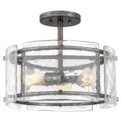 Fortress 12.75 in. 3-Light Mottled Silver Semi-Flush Mount by Quoizel
