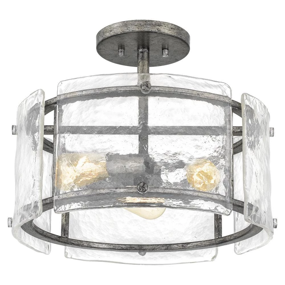 Fortress 12.75 in. 3-Light Mottled Silver Semi-Flush Mount by Quoizel 5 Fortress 12.75 in. 3-Light Mottled Silver Semi-Flush Mount by Quoizel - Image 3