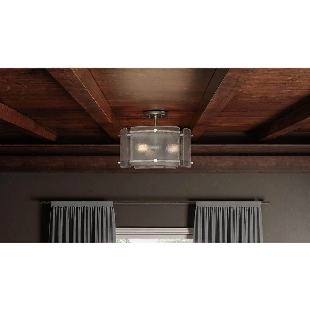 Fortress 12.75 in. 3-Light Mottled Silver Semi-Flush Mount by Quoizel 4 Fortress 12.75 in. 3-Light Mottled Silver Semi-Flush Mount by Quoizel - Image 2