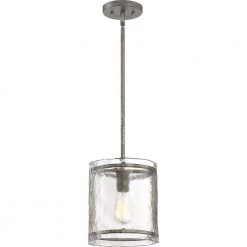 Fortress 1-Light Mottled Silver Mini Pendant by Quoizel