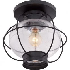 Cooper 1-Light Mystic Black Flush Mount with Clear Seeded Glass by Quoizel -Quoizel Sales mystic black quoizel flush mount lights cor1311k 1f 1000