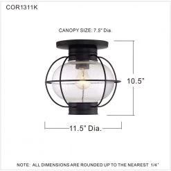 Cooper 1-Light Mystic Black Flush Mount with Clear Seeded Glass by Quoizel -Quoizel Sales mystic black quoizel flush mount lights cor1311k 44 1000