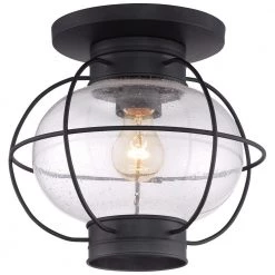 Cooper 1-Light Mystic Black Flush Mount with Clear Seeded Glass by Quoizel