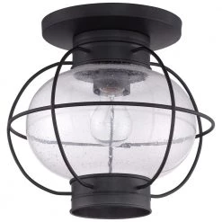 Cooper 1-Light Mystic Black Flush Mount with Clear Seeded Glass by Quoizel -Quoizel Sales mystic black quoizel flush mount lights cor1311k c3 1000