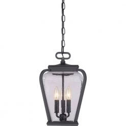 Province 3-Light Mystic Black Lantern Pendant with Clear Seeded Glass by Quoizel -Quoizel Sales mystic black quoizel pendant lights prv1509k 1f 1000