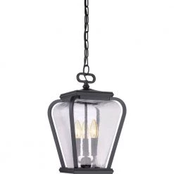 Province 3-Light Mystic Black Lantern Pendant with Clear Seeded Glass by Quoizel