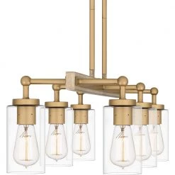 Kelleher 6-Light Nouveau Painted Weathered Brass Linear Chandelier with Clear Glass Shade by Quoizel -Quoizel Sales nouveau painted weathered brass quoizel chandeliers kel633nws 44 1000