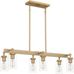 Kelleher 6-Light Nouveau Painted Weathered Brass Linear Chandelier with Clear Glass Shade by Quoizel -Quoizel Sales nouveau painted weathered brass quoizel chandeliers kel633nws 4f 1000