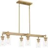 Kelleher 6-Light Nouveau Painted Weathered Brass Linear Chandelier with Clear Glass Shade by Quoizel -Quoizel Sales nouveau painted weathered brass quoizel chandeliers kel633nws 64 1000