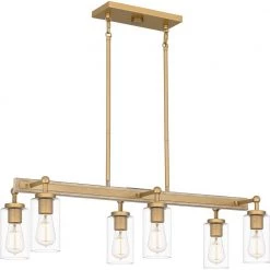 Kelleher 6-Light Nouveau Painted Weathered Brass Linear Chandelier with Clear Glass Shade by Quoizel