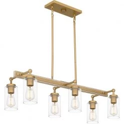 Kelleher 6-Light Nouveau Painted Weathered Brass Linear Chandelier with Clear Glass Shade by Quoizel -Quoizel Sales nouveau painted weathered brass quoizel chandeliers kel633nws c3 1000