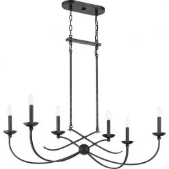 Calligraphy 6-Light Old Black Finish Linear Chandelier by Quoizel -Quoizel Sales old black finish quoizel chandeliers cll638ok c3 1000
