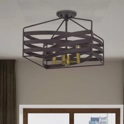 Escher 4-Light Old Bronze Semi-Flush Mount by Quoizel -Quoizel Sales old bronze quoizel flush mount lights qsf5186oz 76 1000