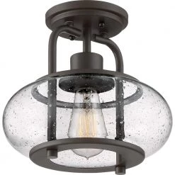 Trilogy 10 in. 1-Light Old Bronze Semi-Flush Mount by Quoizel 10 Trilogy 10 in. 1-Light Old Bronze Semi-Flush Mount by Quoizel -Quoizel Sales old bronze quoizel flush mount lights trg1710oz 4f 1000