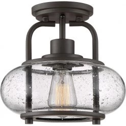 Trilogy 10 in. 1-Light Old Bronze Semi-Flush Mount by Quoizel