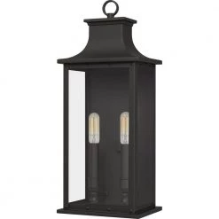 Abernathy 8.25 in. 2-Light Old Bronze Outdoor Wall Lantern Sconce with Clear Tempered Glass by Quoizel