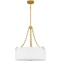 Lambeau 4-Light Painted Brass Shaded Pendant by Quoizel -Quoizel Sales painted brass quoizel chandeliers qop5606pb 1f 1000