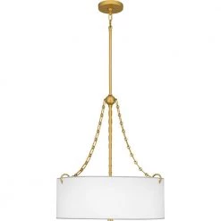 Lambeau 4-Light Painted Brass Shaded Pendant by Quoizel -Quoizel Sales painted brass quoizel chandeliers qop5606pb 4f 1000