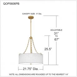 Lambeau 4-Light Painted Brass Shaded Pendant by Quoizel -Quoizel Sales painted brass quoizel chandeliers qop5606pb 76 1000