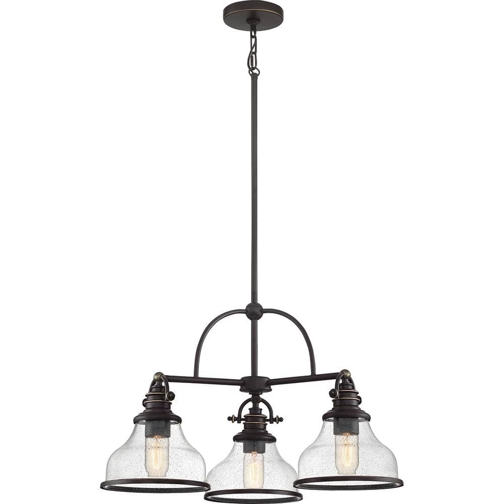 Grant 3-Light Palladian Bronze Chandelier by Quoizel 3 Grant 3-Light Palladian Bronze Chandelier by Quoizel