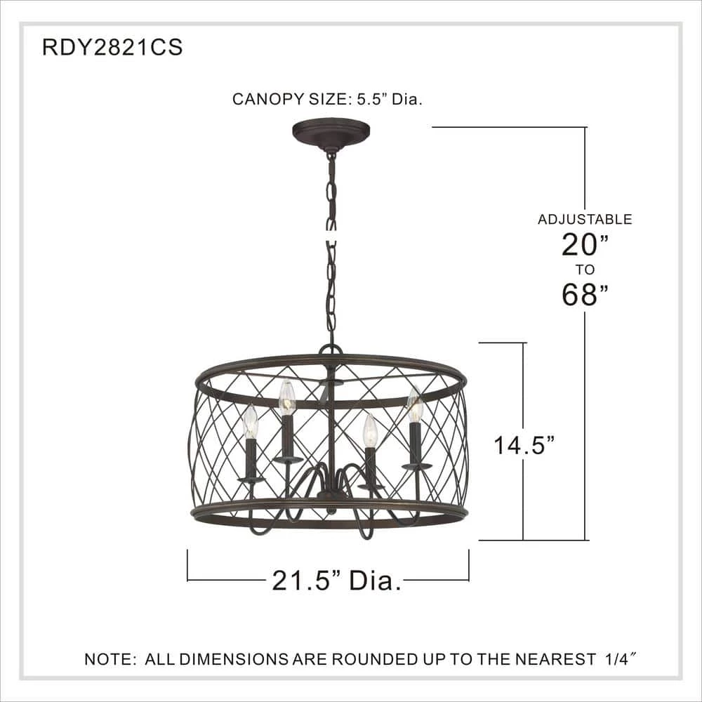 Dury 21.5 in. 4-Light Palladian Bronze Pendant by Quoizel 7 Dury 21.5 in. 4-Light Palladian Bronze Pendant by Quoizel - Image 5