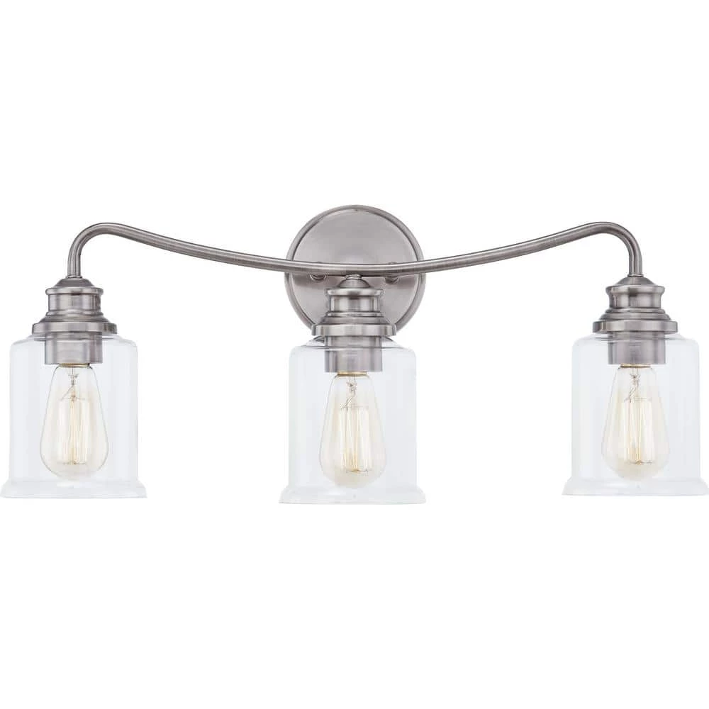 Rover 3-Light Polished Antique Nickel Vanity Light by Quoizel 3 Rover 3-Light Polished Antique Nickel Vanity Light by Quoizel