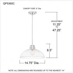 Iona 1-Light Polished Chrome Pendant with Clear Seeded Glass by Quoizel -Quoizel Sales polished chrome quoizel chandeliers qp5360c c3 1000