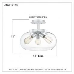 Andrews 3-Light Polished Chrome Semi-Flush Mount by Quoizel -Quoizel Sales polished chrome quoizel flush mount lights anw1714c 1f 1000