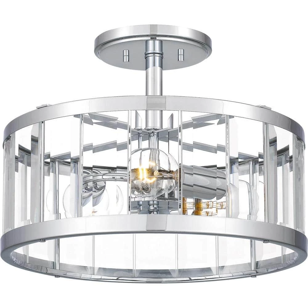 Lucia 15 in. 3-Light Polished Chrome Semi-Flush Mount by Quoizel 3 Lucia 15 in. 3-Light Polished Chrome Semi-Flush Mount by Quoizel