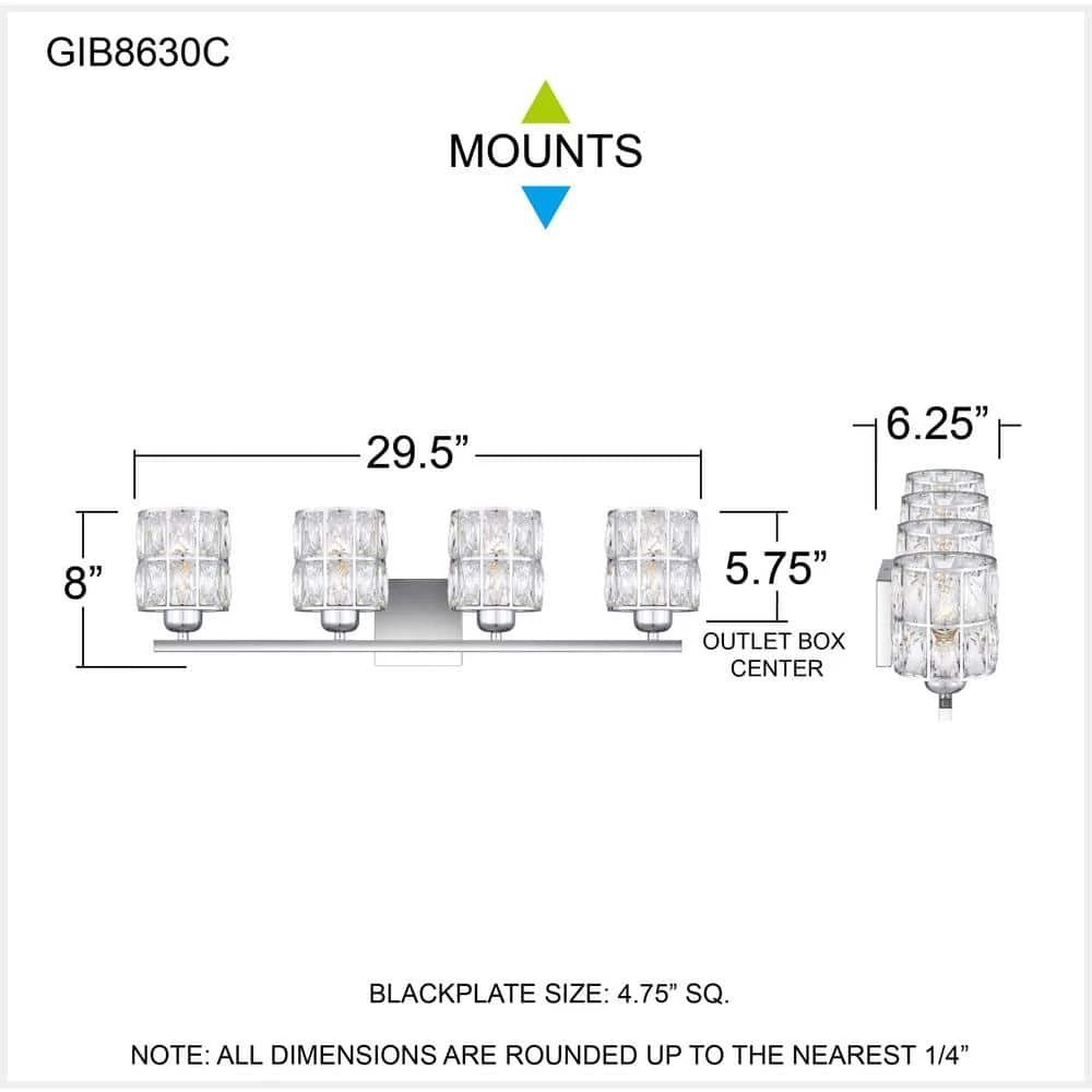 Gibson 29.5 in. 4-Light Polished Chrome Vanity Light by Quoizel 4 Gibson 29.5 in. 4-Light Polished Chrome Vanity Light by Quoizel - Image 2