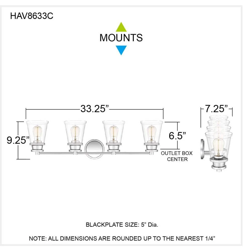 Haverfield 33.25 in. 4-Light Polished Chrome Vanity Light by Quoizel 4 Haverfield 33.25 in. 4-Light Polished Chrome Vanity Light by Quoizel - Image 2