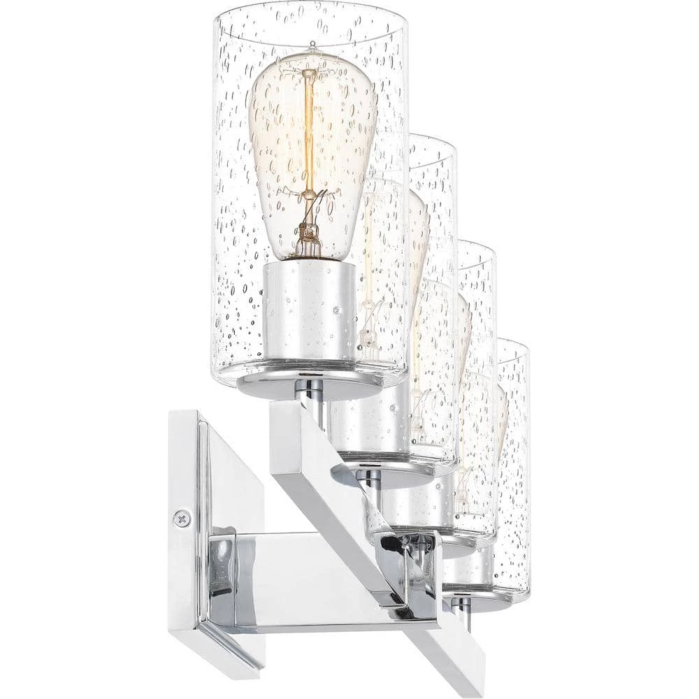Kirby 27.75 in. 4-Light Polished Chrome Vanity Light with Clear Seeded Glass by Quoizel 6 Kirby 27.75 in. 4-Light Polished Chrome Vanity Light with Clear Seeded Glass by Quoizel - Image 4