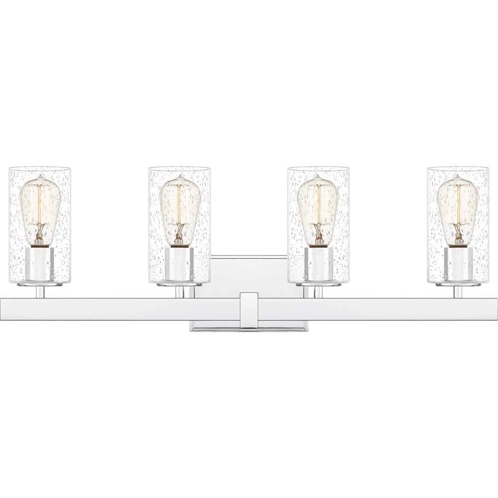 Kirby 27.75 in. 4-Light Polished Chrome Vanity Light with Clear Seeded Glass by Quoizel 3 Kirby 27.75 in. 4-Light Polished Chrome Vanity Light with Clear Seeded Glass by Quoizel