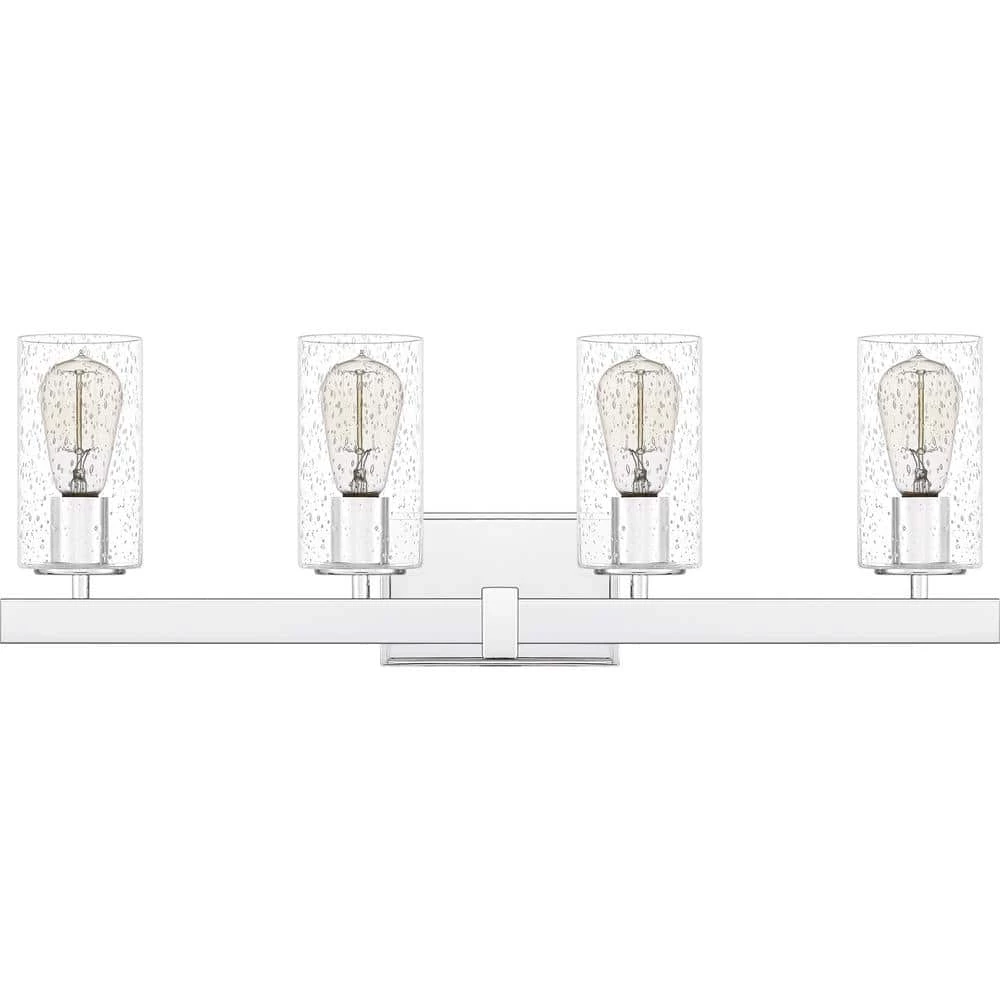 Kirby 27.75 in. 4-Light Polished Chrome Vanity Light with Clear Seeded Glass by Quoizel 4 Kirby 27.75 in. 4-Light Polished Chrome Vanity Light with Clear Seeded Glass by Quoizel - Image 2