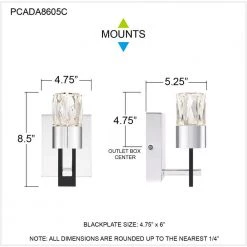 Adena 4.75 in. Polished Chrome LED Sconce with Clear Crystal Glass Shade by Quoizel -Quoizel Sales polished chrome quoizel vanity lighting pcada8605c fa 1000