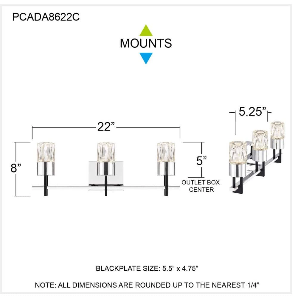 Adena 22 in. Polished Chrome LED Vanity Light Bar with Clear Crystal Glass by Quoizel 9 Adena 22 in. Polished Chrome LED Vanity Light Bar with Clear Crystal Glass by Quoizel - Image 7