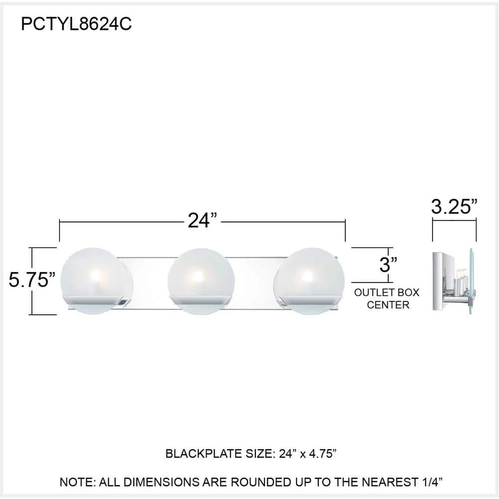 Tyleigh 24 in. 3-Light Polished Chrome Vanity Light by Quoizel 4 Tyleigh 24 in. 3-Light Polished Chrome Vanity Light by Quoizel - Image 2