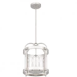 McPherson 3-Light Polished Nickel Pendant with Clear Glass by Quoizel -Quoizel Sales polished nickel quoizel chandeliers mcp2814pk 1f 1000