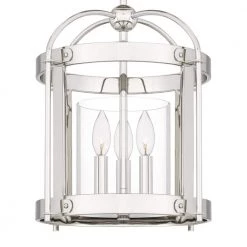 McPherson 3-Light Polished Nickel Pendant with Clear Glass by Quoizel -Quoizel Sales polished nickel quoizel chandeliers mcp2814pk 44 1000