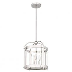 McPherson 3-Light Polished Nickel Pendant with Clear Glass by Quoizel -Quoizel Sales polished nickel quoizel chandeliers mcp2814pk 4f 1000