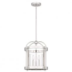 McPherson 3-Light Polished Nickel Pendant with Clear Glass by Quoizel -Quoizel Sales polished nickel quoizel chandeliers mcp2814pk c3 1000